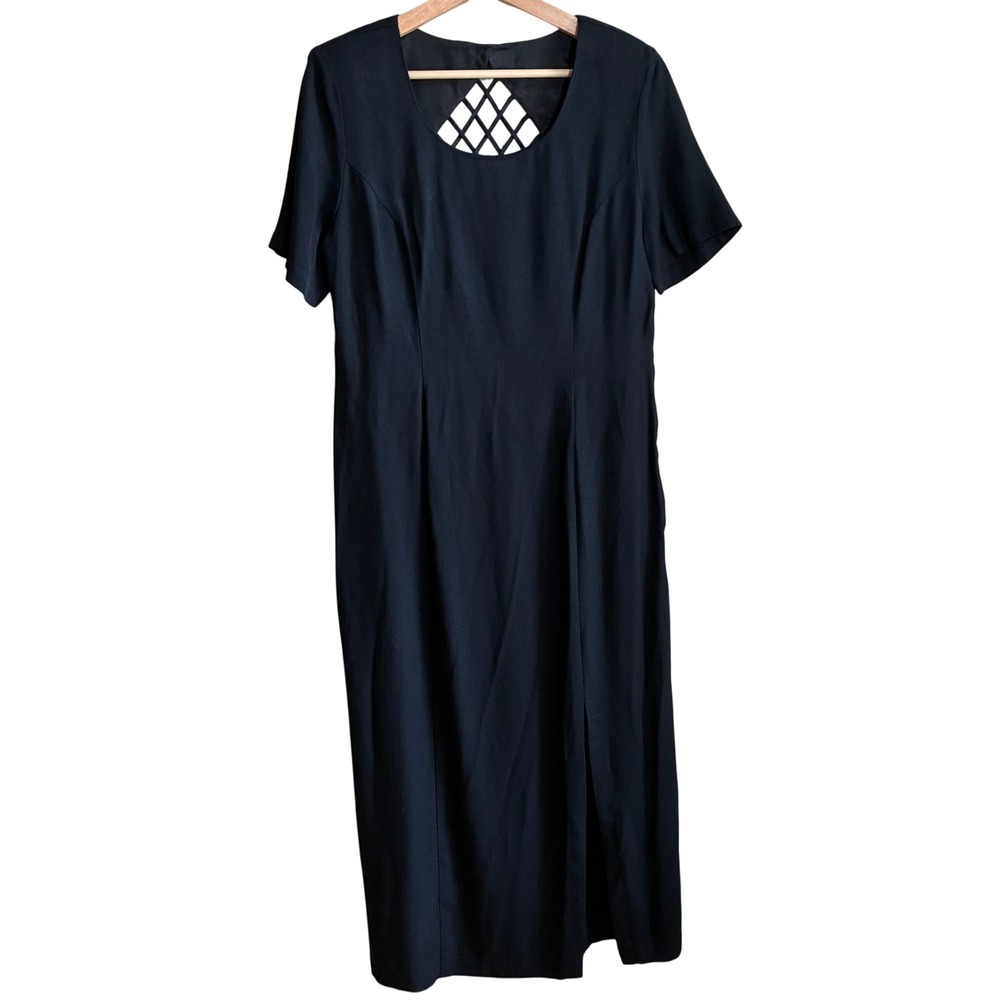 Scarlett Lattice Back Maxi Dress 12M Black Womens Vintage Short Sleeve Bow